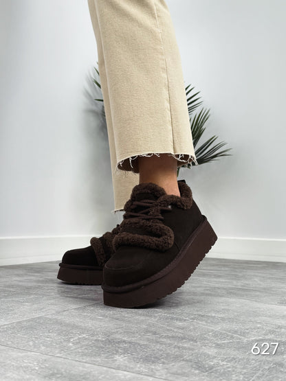 Chocolate Brown Fur-Laced Platform Shoes