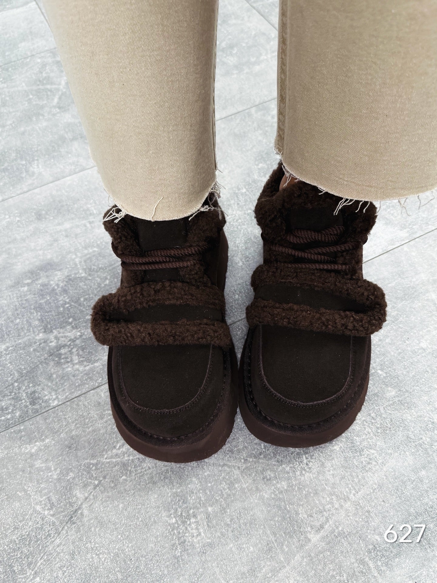 Chocolate Brown Fur-Laced Platform Shoes