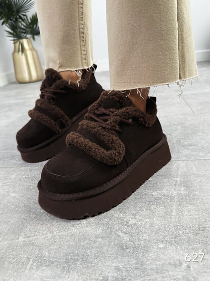 Chocolate Brown Fur-Laced Platform Shoes