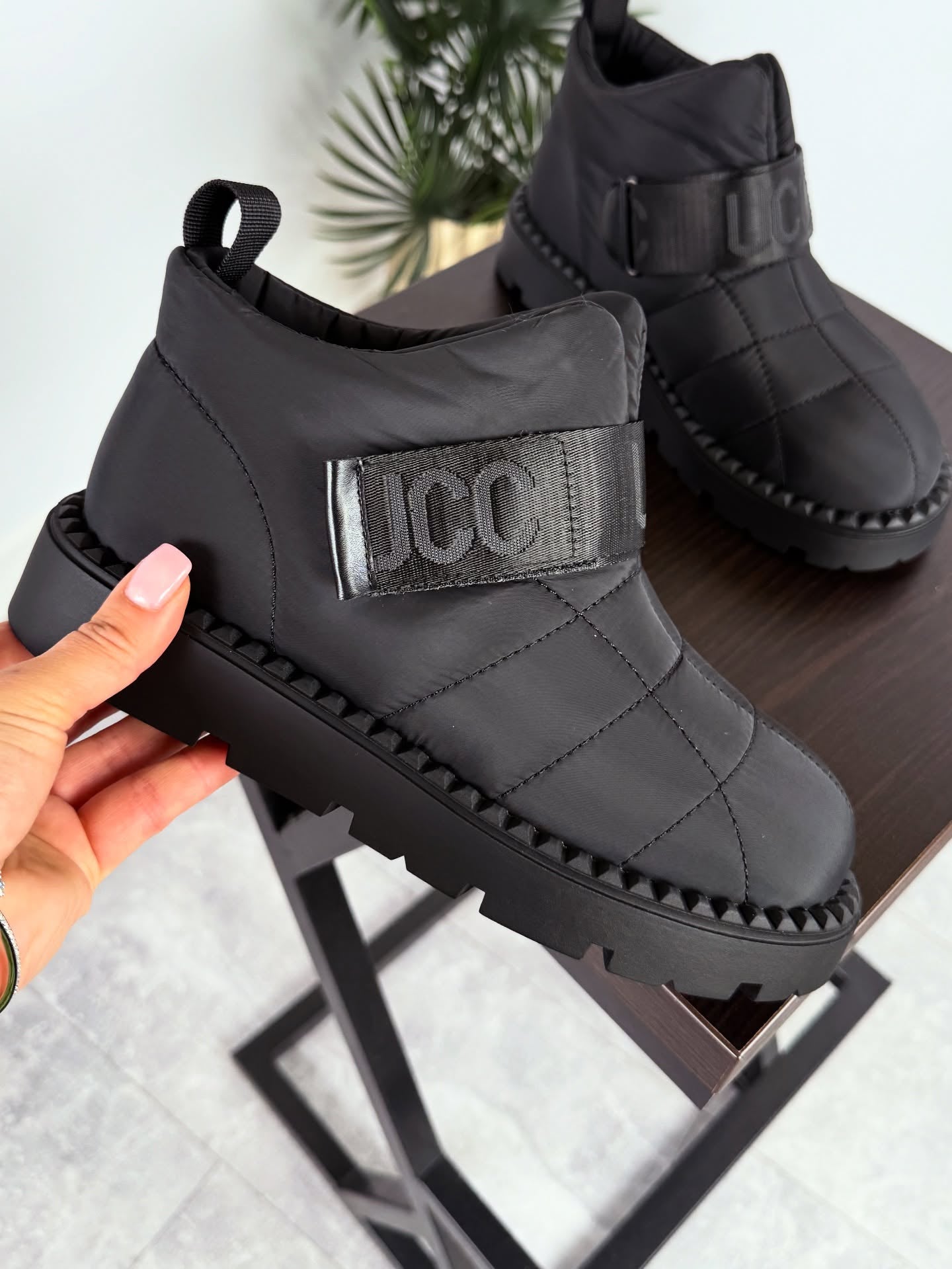 Black Tech-Wit Platform Boots With Velcro Strap