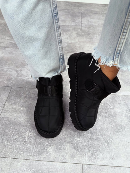 Black Tech-Wit Platform Boots With Velcro Strap