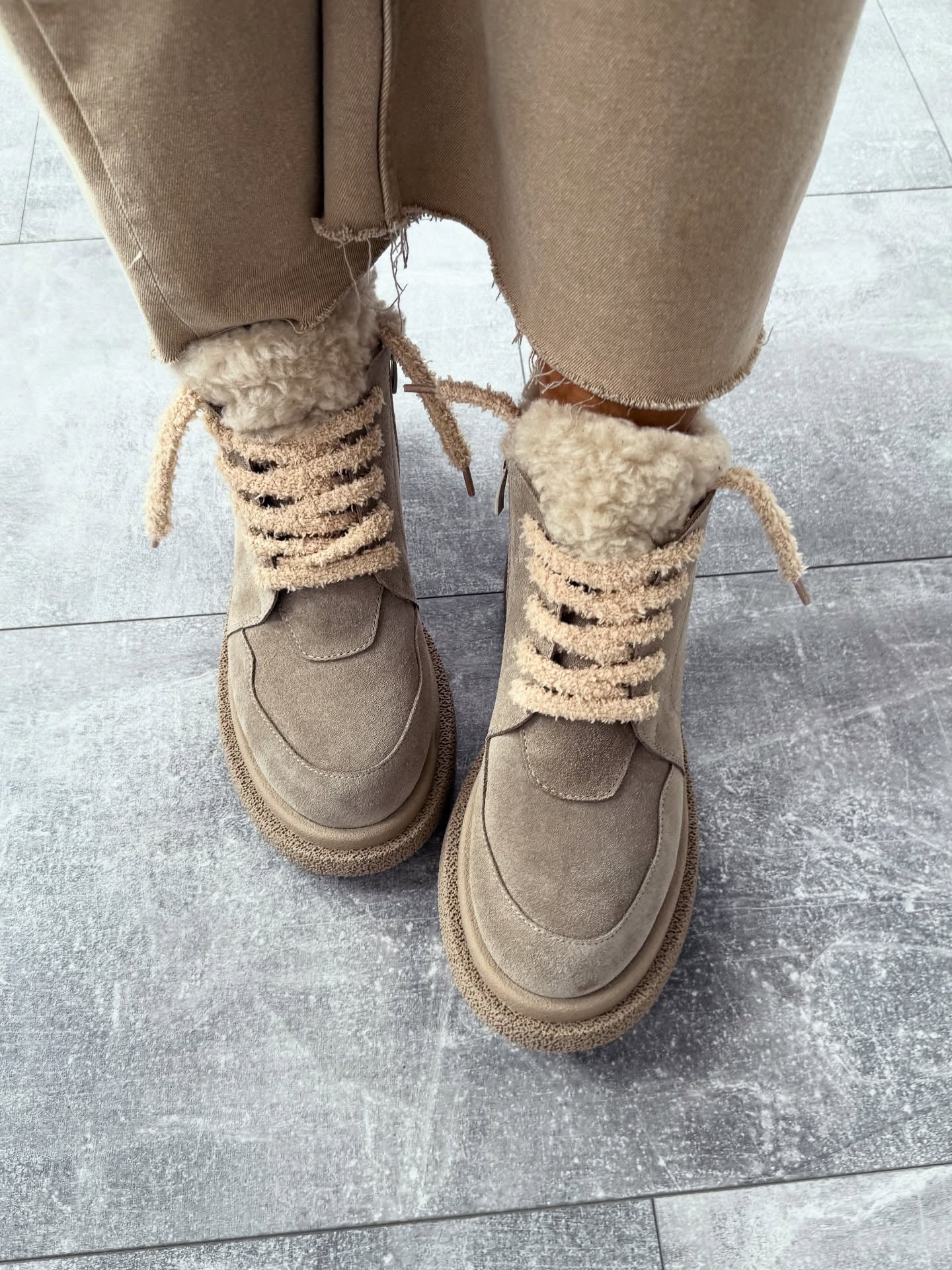 Taupe Suede Fur-Laced Boots