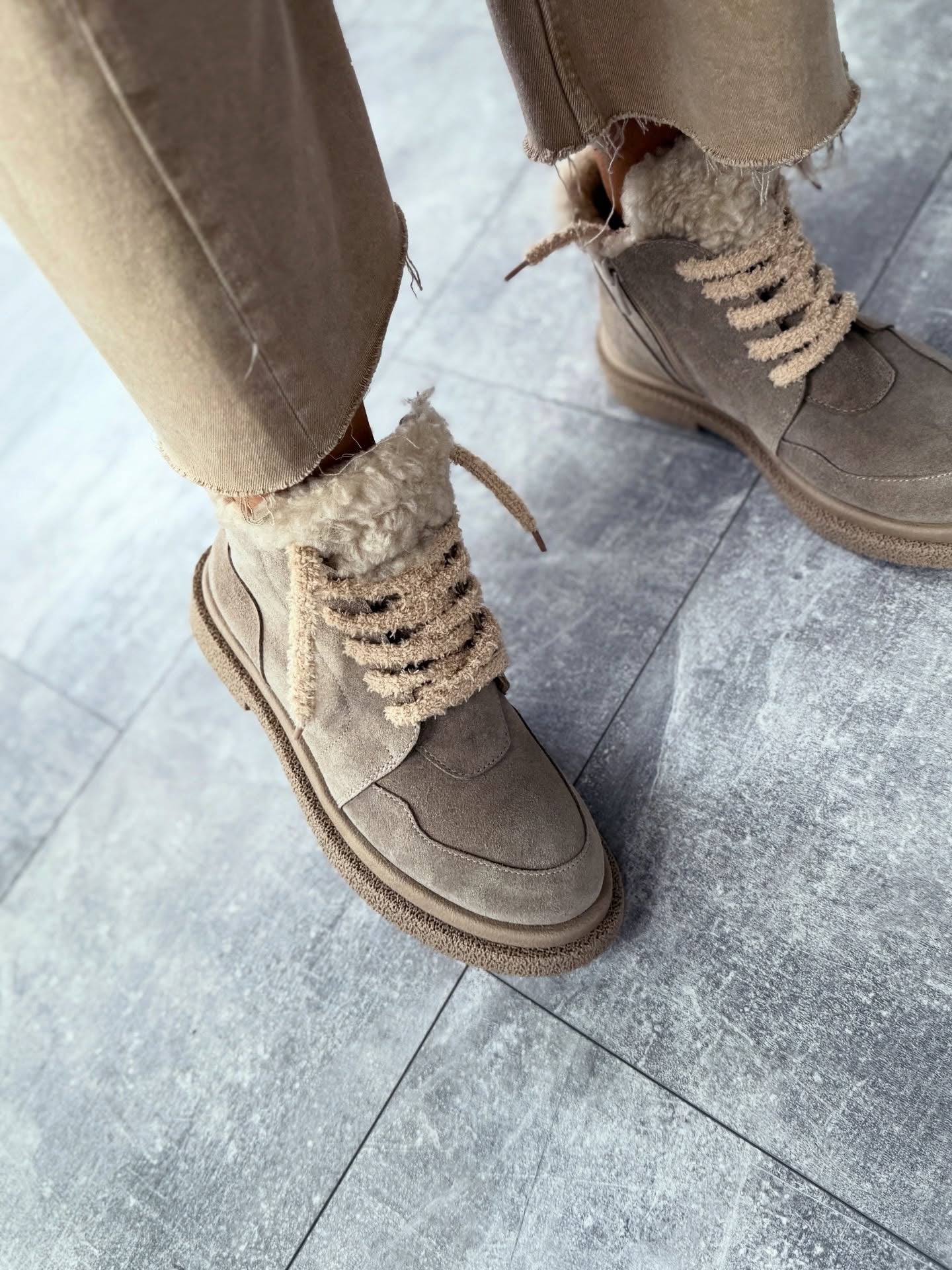 Taupe Suede Fur-Laced Boots