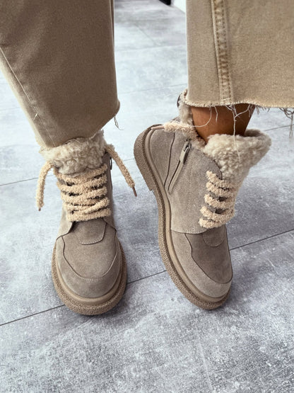 Taupe Suede Fur-Laced Boots