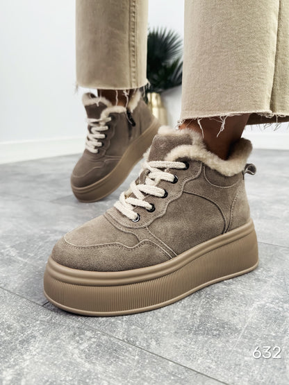 Suede Platform Boots With Faux-Fur Trim