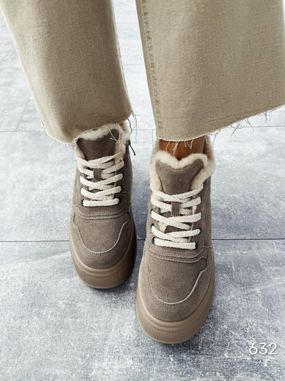 Suede Platform Boots With Faux-Fur Trim