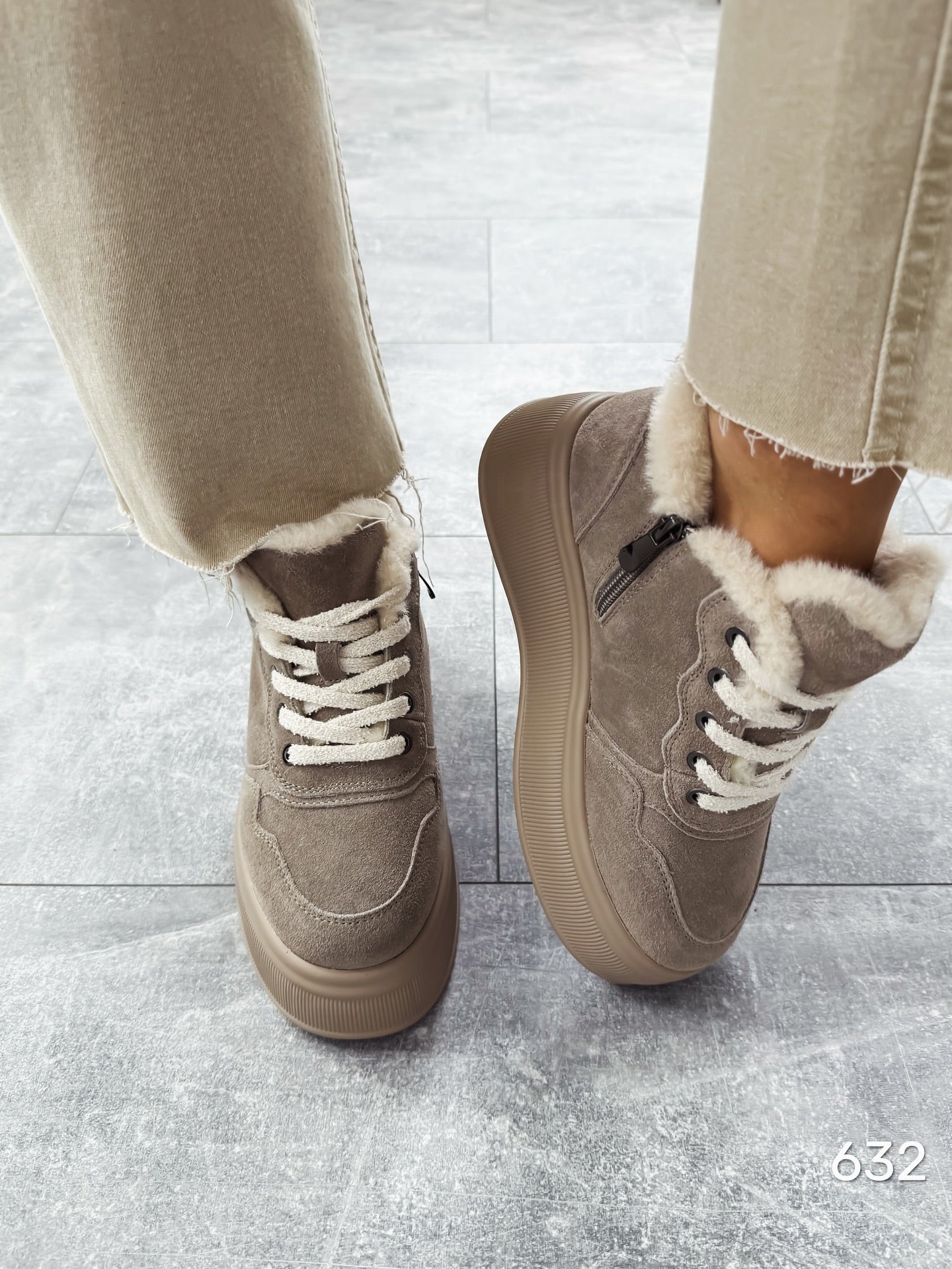 Suede Platform Boots With Faux-Fur Trim