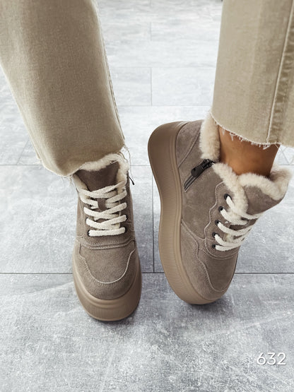 Suede Platform Boots With Faux-Fur Trim