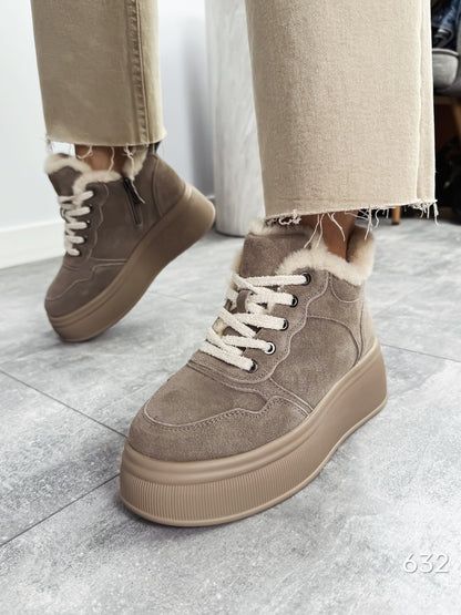 Suede Platform Boots With Faux-Fur Trim