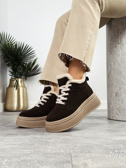 Suede Platform Boots With Faux-Fur Trim