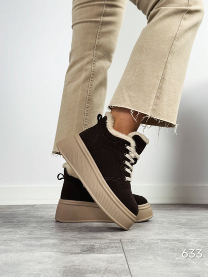 Suede Platform Boots With Faux-Fur Trim