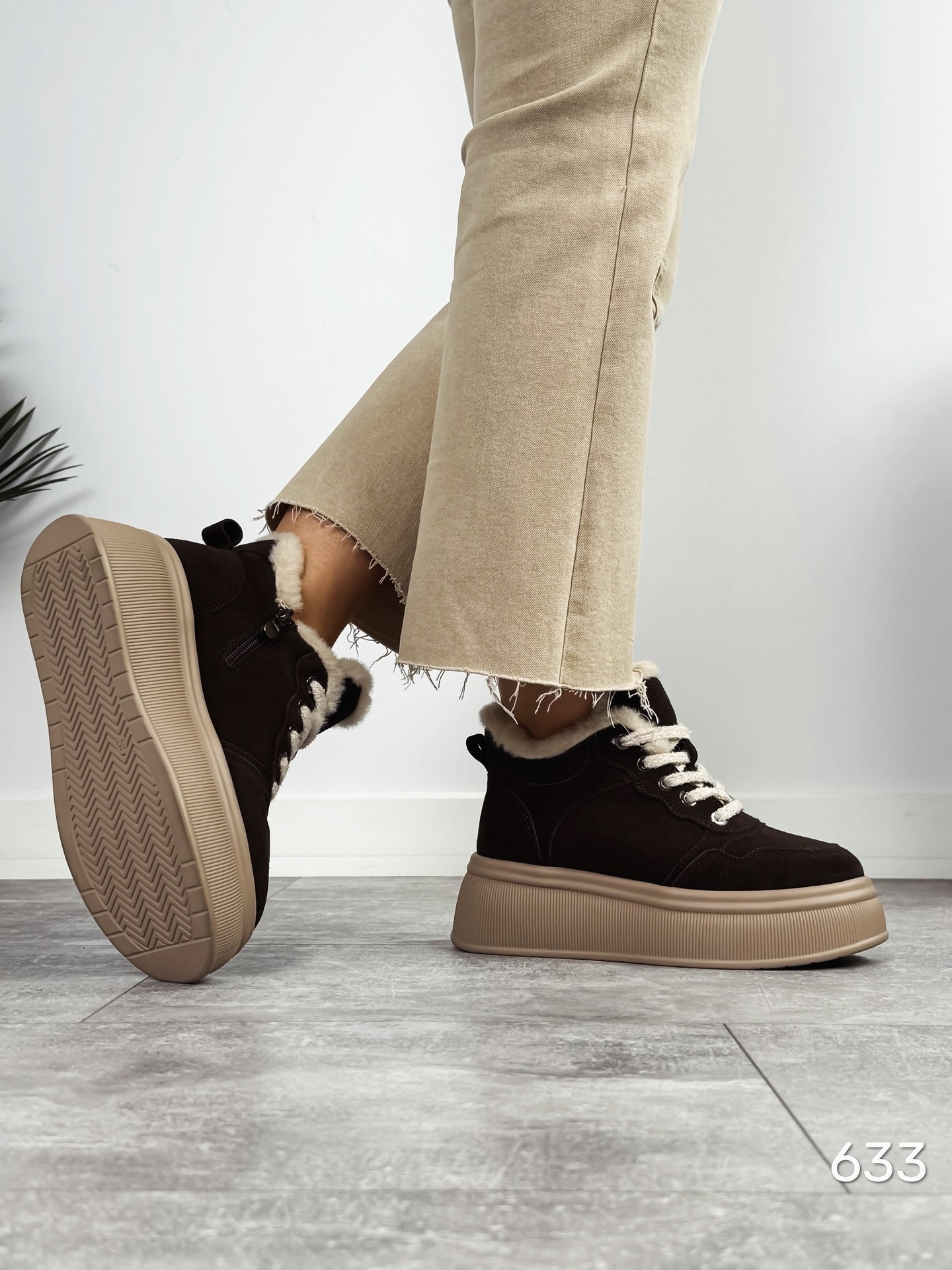 Suede Platform Boots With Faux-Fur Trim