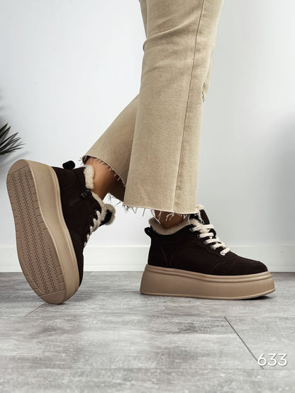 Suede Platform Boots With Faux-Fur Trim