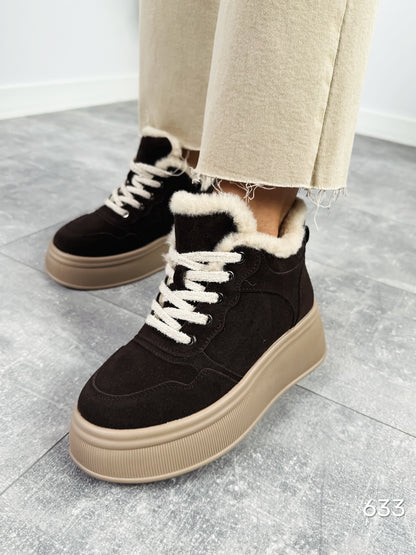 Suede Platform Boots With Faux-Fur Trim