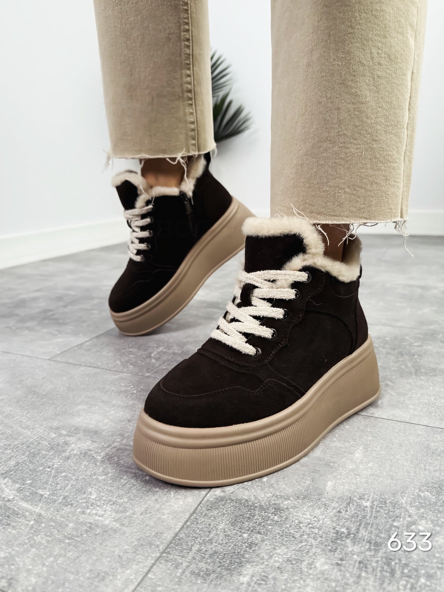 Suede Platform Boots With Faux-Fur Trim