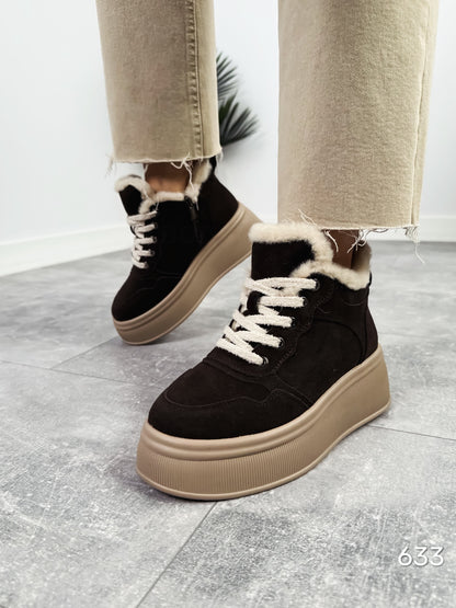 Suede Platform Boots With Faux-Fur Trim