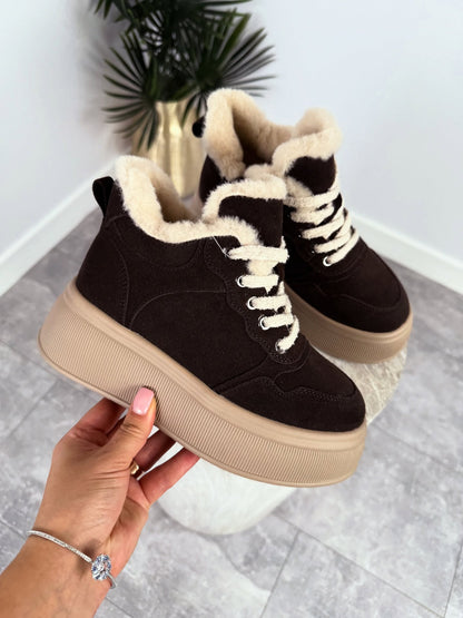 Suede Platform Boots With Faux-Fur Trim