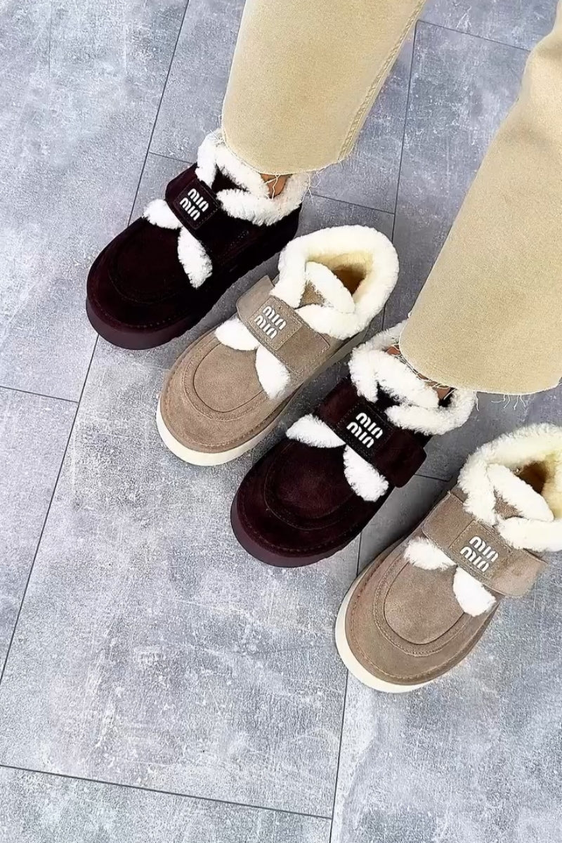 Faux-Fur Trim Platform Moccasin Boots