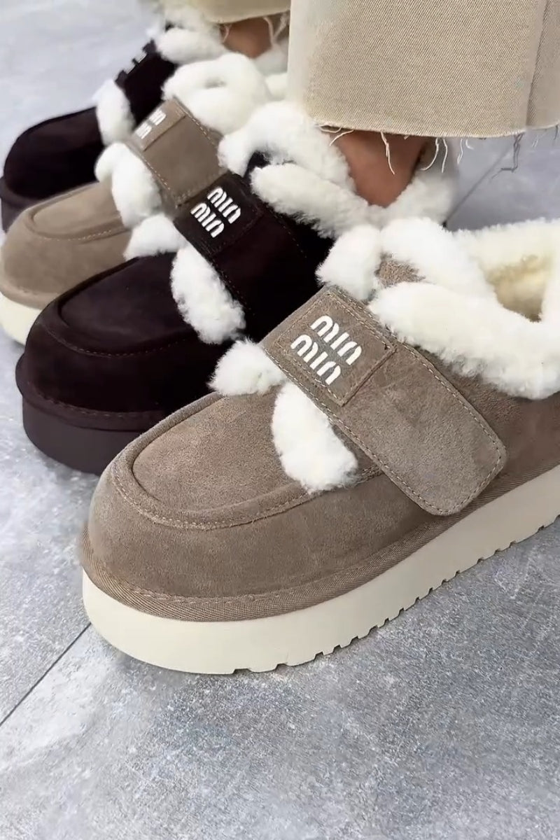 Faux-Fur Trim Platform Moccasin Boots