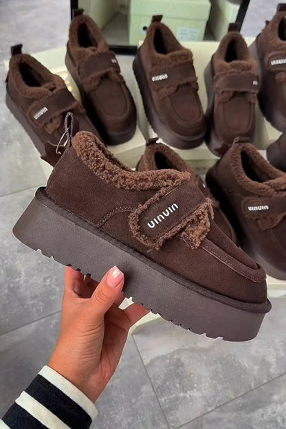 Brown Fur-Lurge Platform Slip-Ons