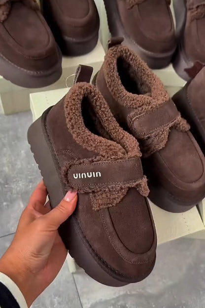 Brown Fur-Lurge Platform Slip-Ons