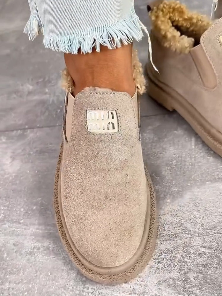 Faux-Fur-Lined Slip-On Moccasin Boots