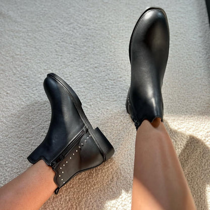 Black Chelsea-Style Ankle Boots With Studded Accent