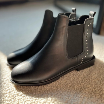 Black Chelsea-Style Ankle Boots With Studded Accent