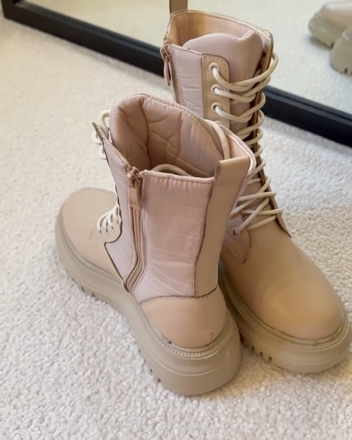 Combat-Style Lace-Up Boots With Chunky Sole