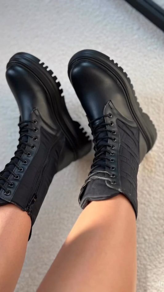 Combat-Style Lace-Up Boots With Chunky Sole