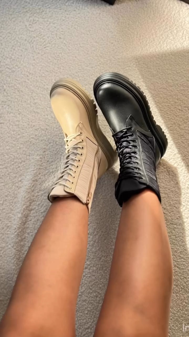Combat-Style Lace-Up Boots With Chunky Sole