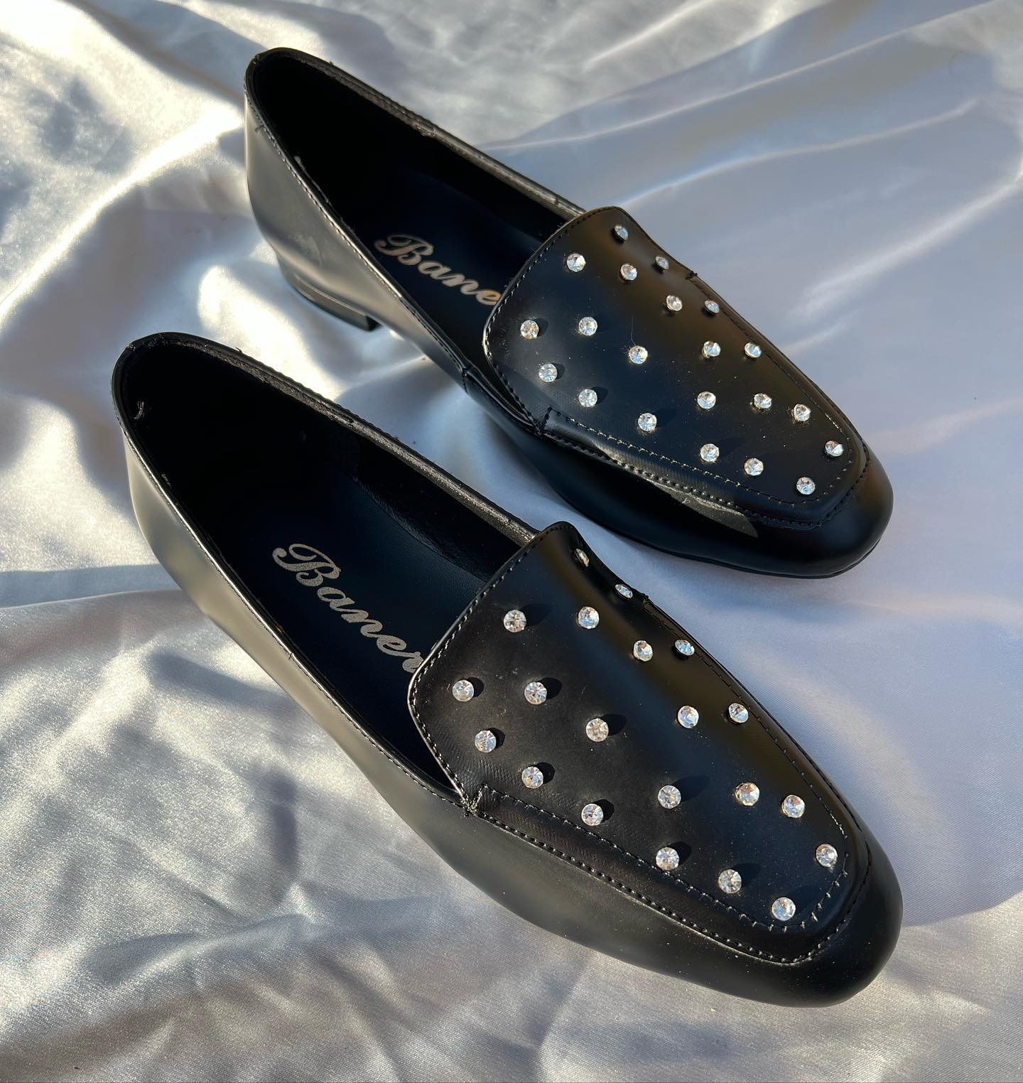 Studded Slip-On Loafers With Crystal Embellishments