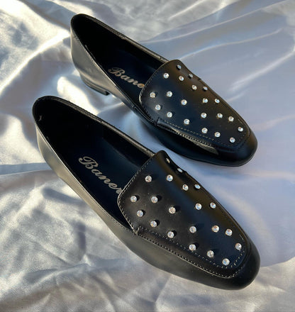 Studded Slip-On Loafers With Crystal Embellishments