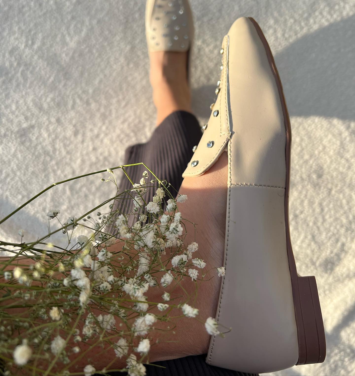 Studded Slip-On Loafers With Crystal Embellishments