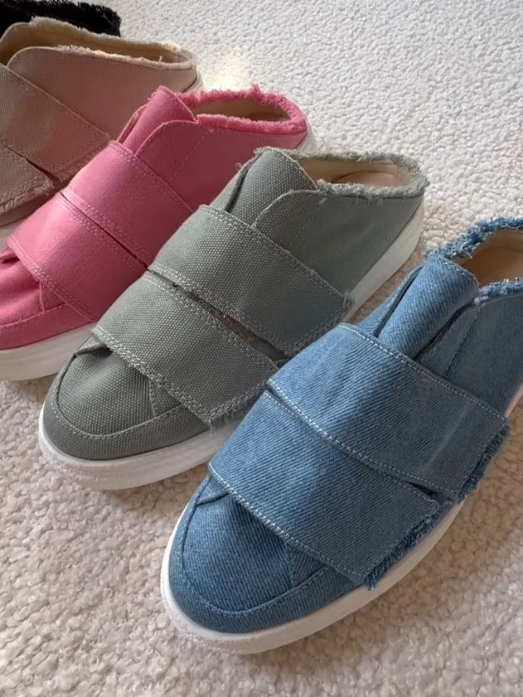 Canvas Slip-On Sneakers With Velcro Straps