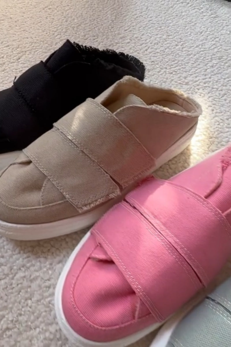 Canvas Slip-On Sneakers With Velcro Straps