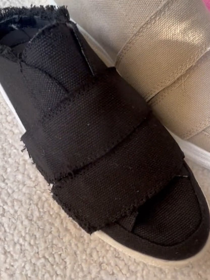 Canvas Slip-On Sneakers With Velcro Straps