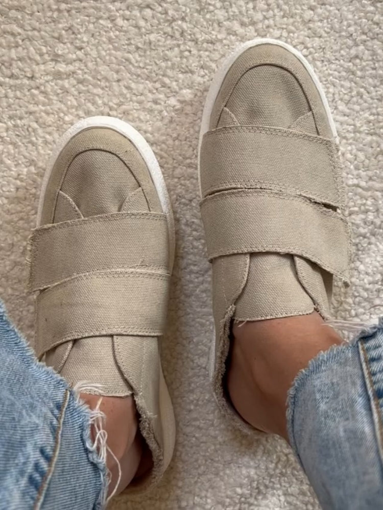 Canvas Slip-On Sneakers With Velcro Straps