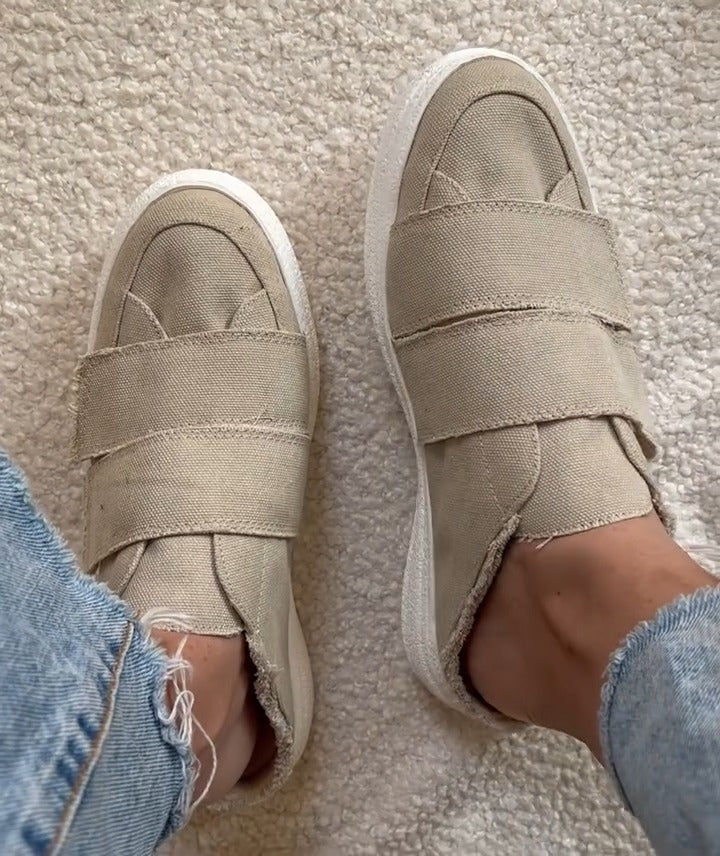Canvas Slip-On Sneakers With Velcro Straps