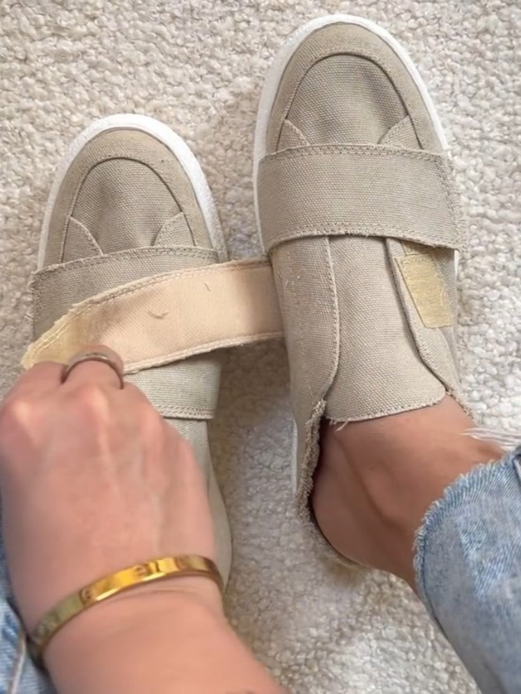 Canvas Slip-On Sneakers With Velcro Straps