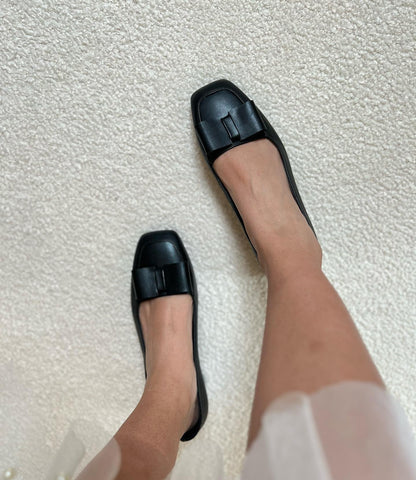 Black Bow-Tandem Slip-On Flats
