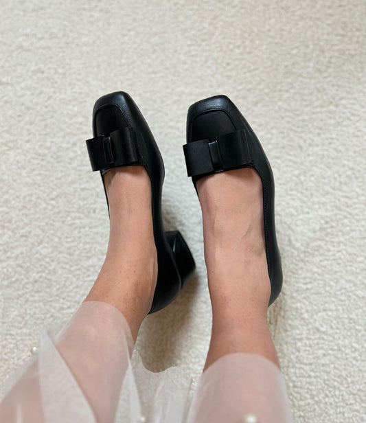 Black Bow-Tandem Slip-On Flats