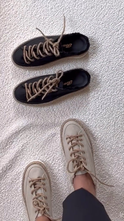 Mixed Neutral Lace-Up Sneakers