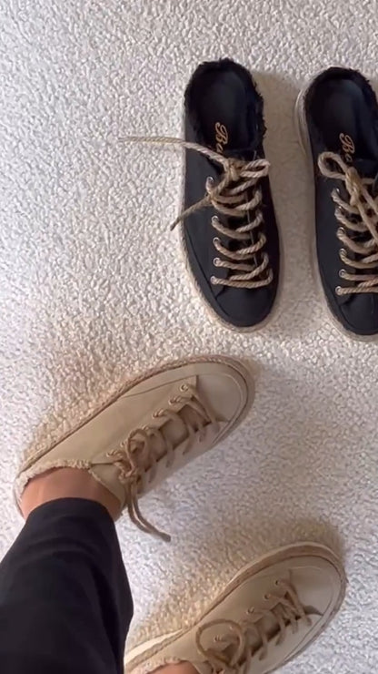 Mixed Neutral Lace-Up Sneakers