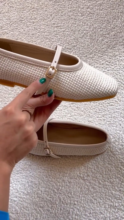 Cream Knit Mary Jane Loafers