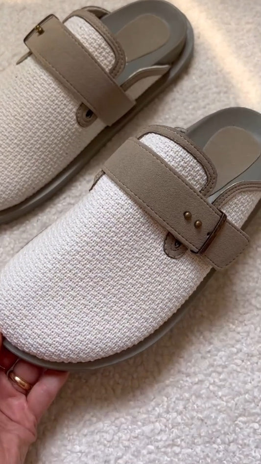 Neutral Knit Slip-On Mule Sandals