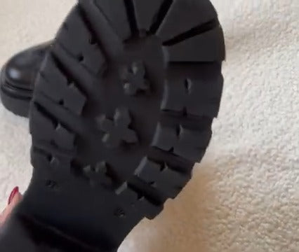 Black Leather Ankle Boots With Chunky Sole