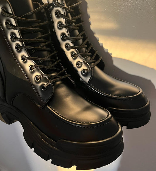 Black Leather Combat-Style Boots