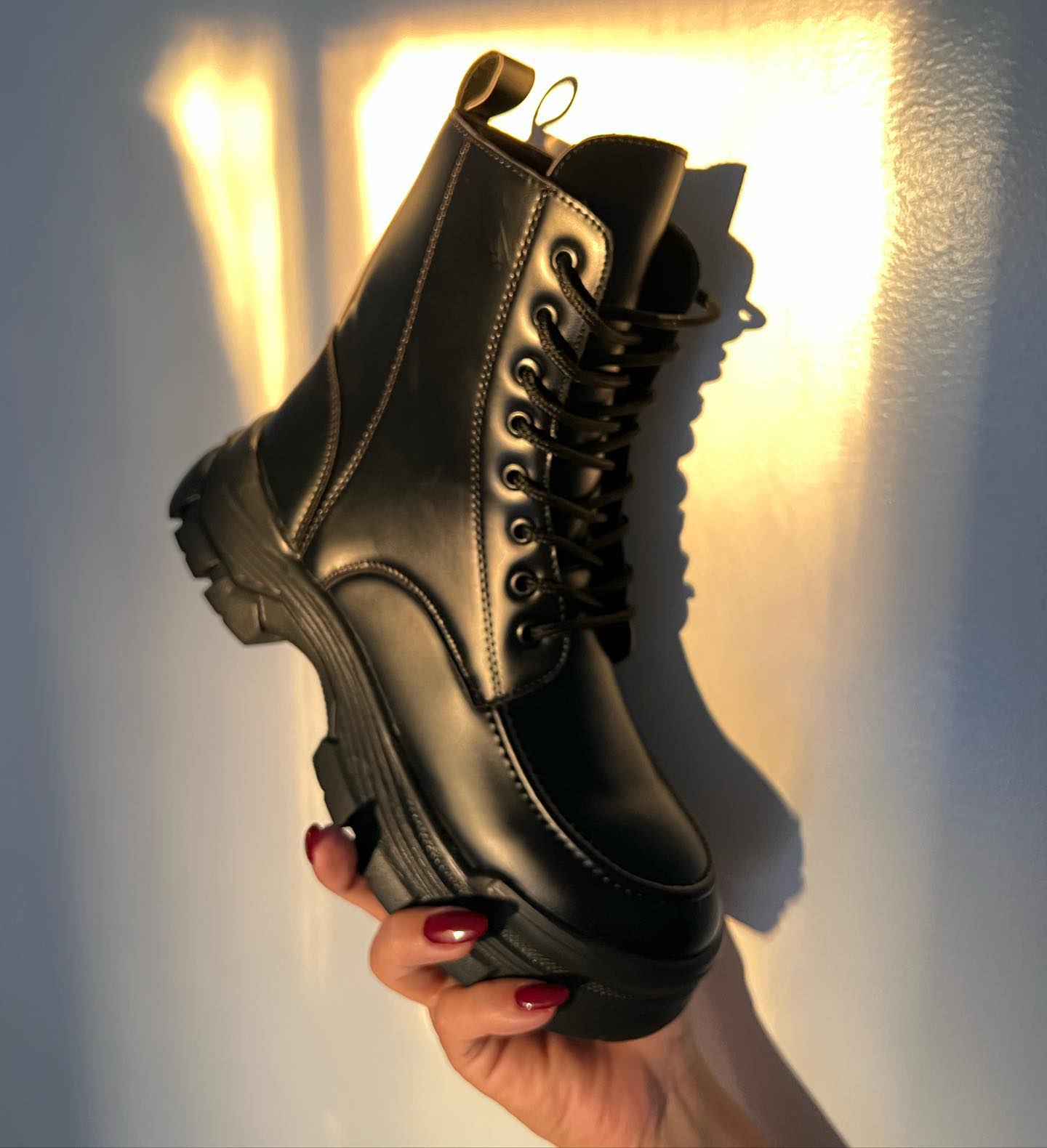 Black Leather Combat-Style Boots
