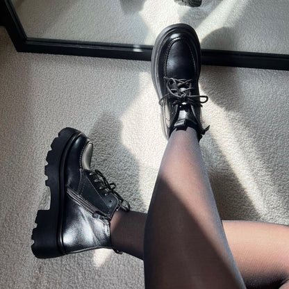 Black Platform Combat Boots With Laces